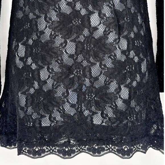 Rue 21 Black Lace Floral Mesh Stretch Faux Collar Mini Dress Size M - Picture 4 of 6